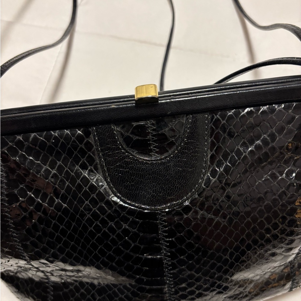 La Belle Montreal Vintage Black Snakeskin Clutch